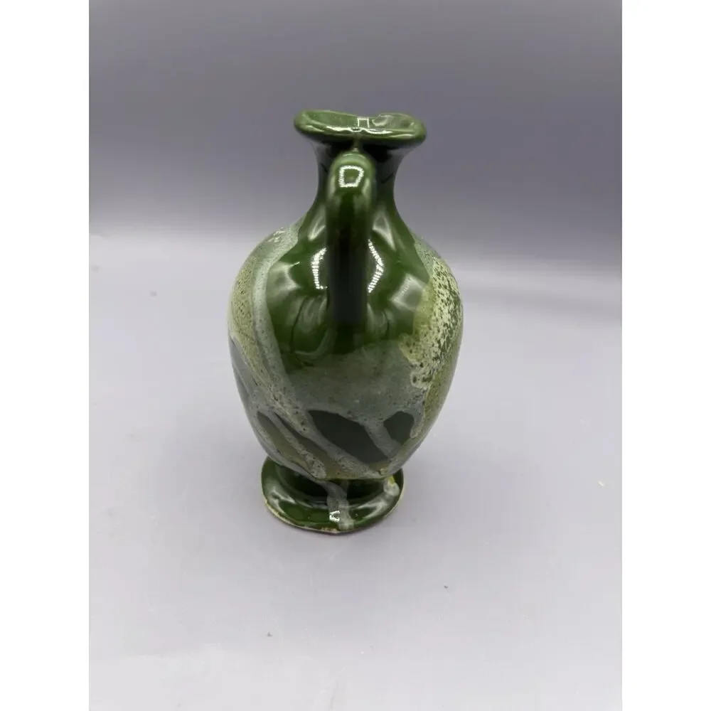 Vintage Green Drip Glaze Pottery Pitcher Vase Studio Style